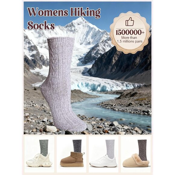 Wool Socks for Women, Winter Warm Stocking Stuffers Gifts for Women Cabin Crew H - Picture 5 of 7